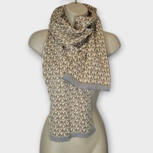 Michael Kors Sweater Knit Logo Scarf Tan White 62"